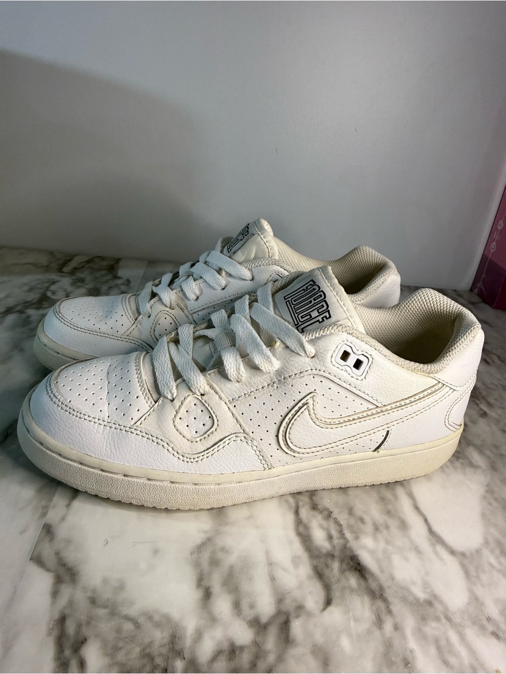 Nike Kids White Low-Top Leather Sneakers with Swoosh